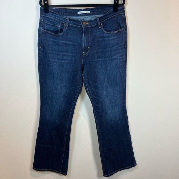 Levis Womens 515 Bootcut Jeans Dark Blue Denim Wash Mid Rise Zip Stretch Size 14 - Picture 1 of 14
